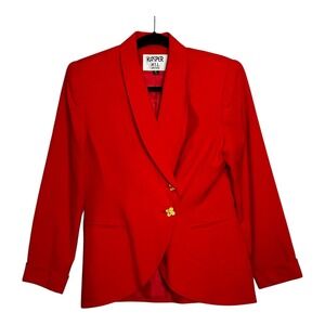 Kasper ASL‎ Petite Red Shawl Lapel Blazer Gold Floral Buttons Size 4P